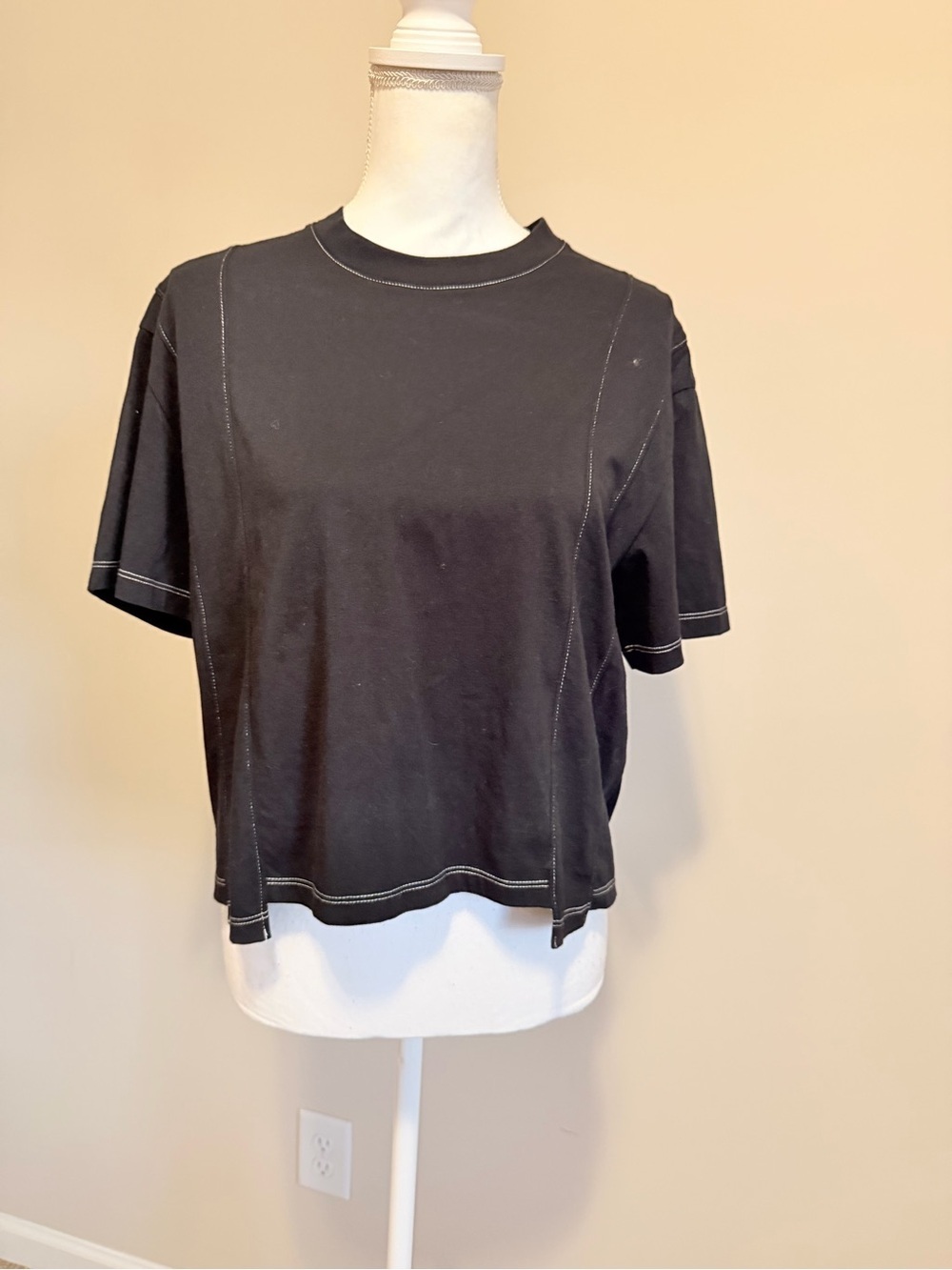 NWT PISTOLA Asymmetrical black short sleeve top with exposed stitching sz small - Picture 2 of 7